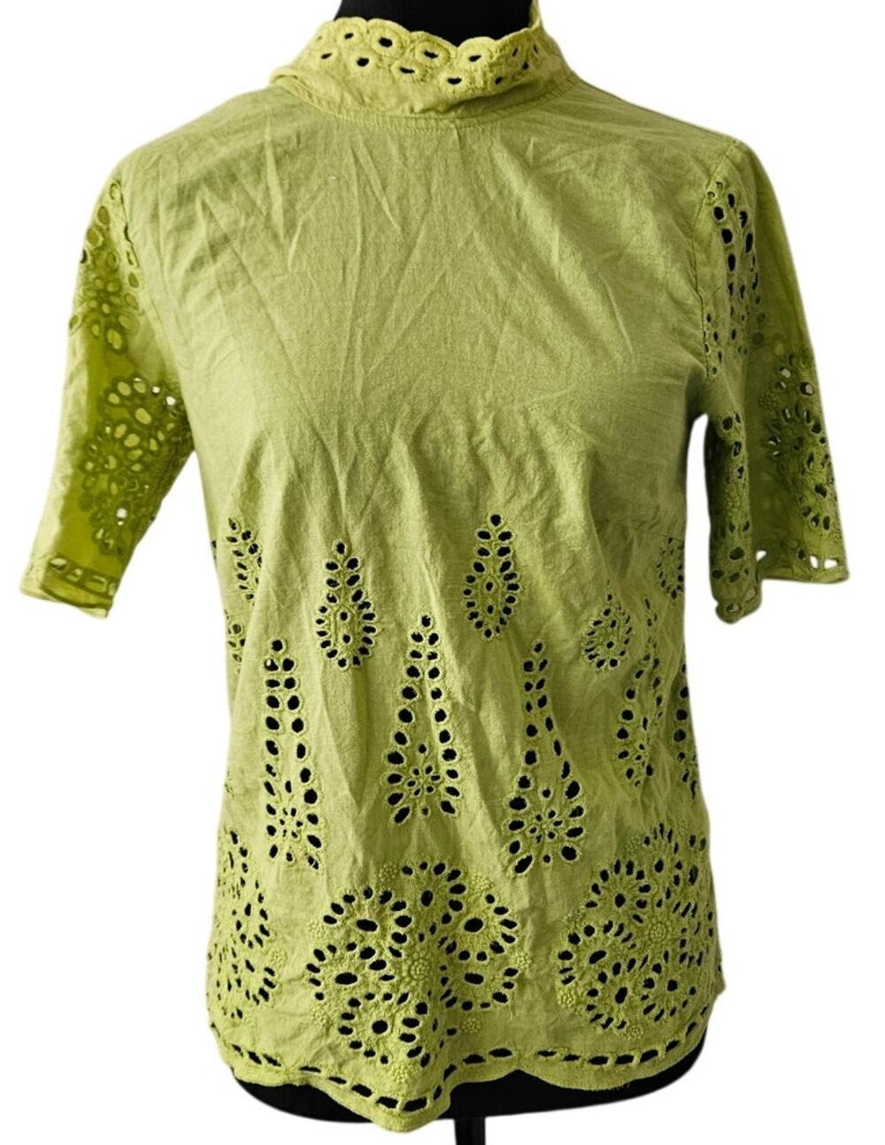 Fashion Union Green Eyelet High Neck Blouse Top Size S US 4
